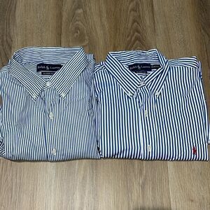 2-Blue Stripe Polo by Ralph Lauren w/ Pony mens Dress Business work shirt 18 XXL